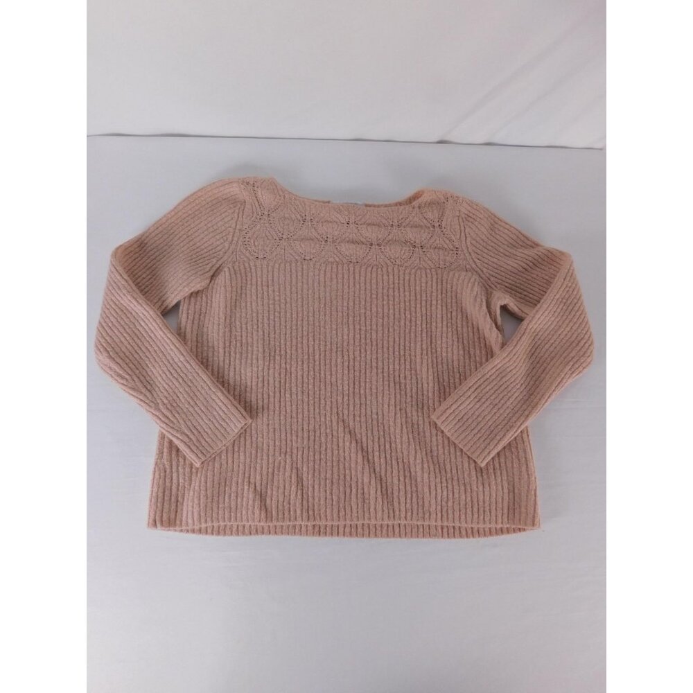 Liz Claiborne Sweater Womens S Pink Chunky-Knit Crochet Round Neck Pullover